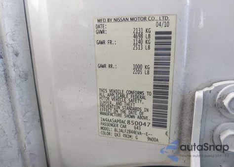 2010 Nissan Maxima 3.5 Sv from USA, damaged, VIN 1N4AA5AP0AC850047